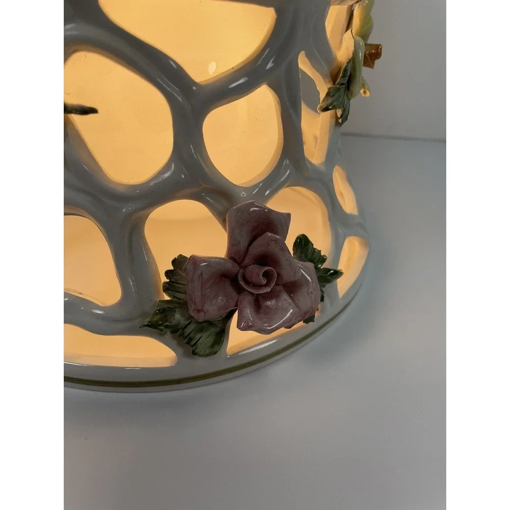 Vintage M. Moretto Porcelain Made In Italy White Lace Rose Hanging Light